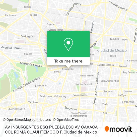 Mapa de AV  INSURGENTES  ESQ  PUEBLA  ESQ  AV  OAXACA  COL  ROMA  CUAUHTEMOC D F