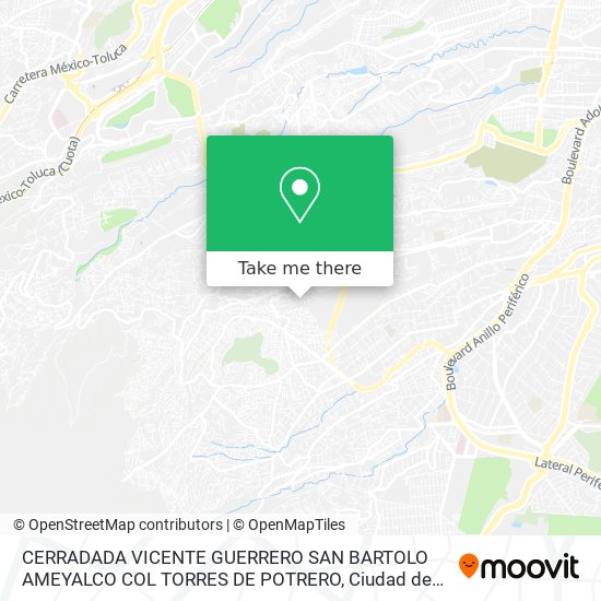 CERRADADA  VICENTE GUERRERO   SAN BARTOLO AMEYALCO  COL   TORRES DE POTRERO map