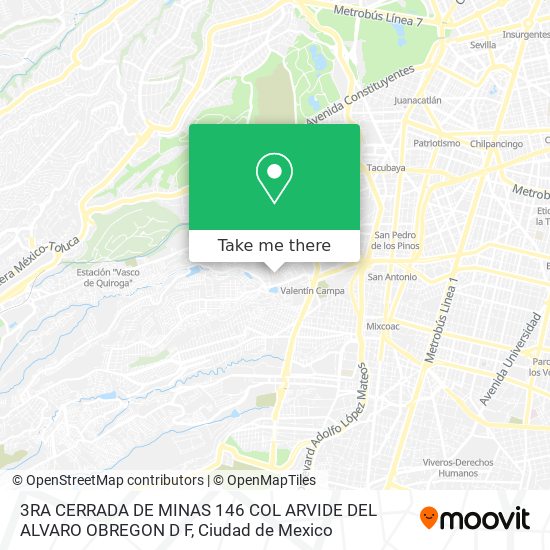 3RA CERRADA DE MINAS 146  COL  ARVIDE  DEL  ALVARO OBREGON  D F map