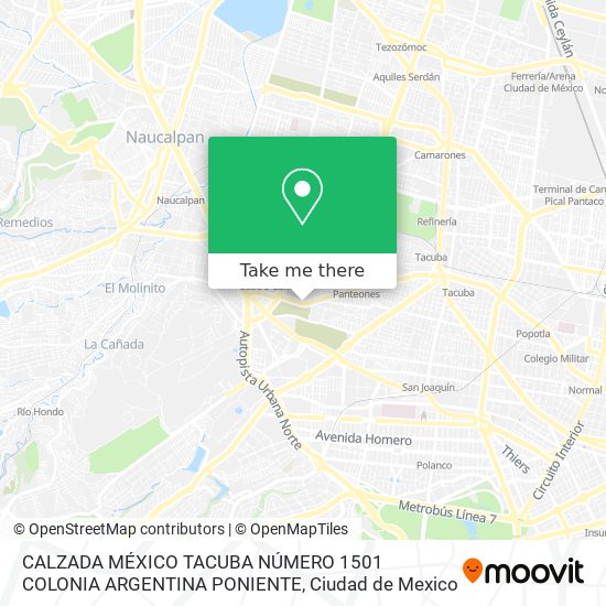 CALZADA MÉXICO TACUBA  NÚMERO 1501  COLONIA ARGENTINA PONIENTE map