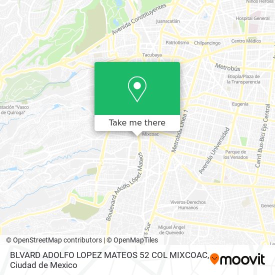 Mapa de BLVARD ADOLFO LOPEZ MATEOS 52 COL  MIXCOAC