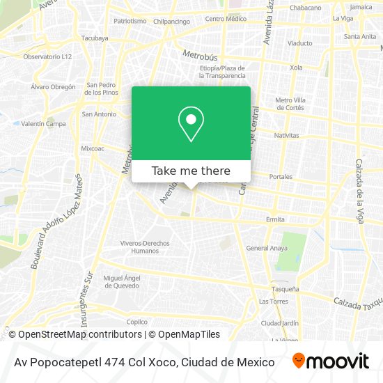 Av Popocatepetl 474 Col  Xoco map