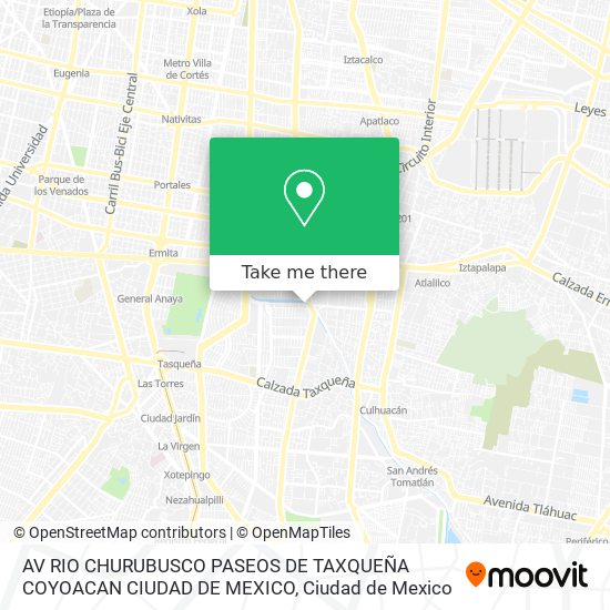 AV  RIO CHURUBUSCO   PASEOS DE TAXQUEÑA COYOACAN  CIUDAD DE MEXICO map