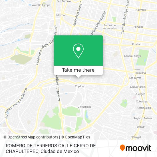 ROMERO DE TERREROS CALLE CERRO DE CHAPULTEPEC map