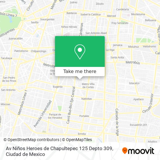Av  Niños Heroes de Chapultepec 125  Depto  309 map