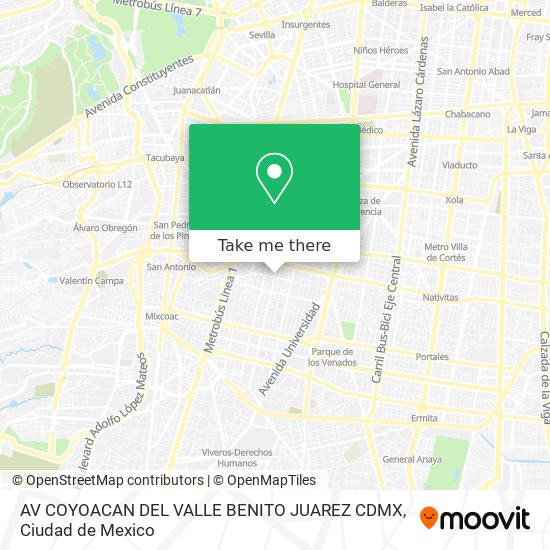 Mapa de AV  COYOACAN  DEL VALLE  BENITO JUAREZ CDMX