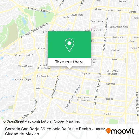 Mapa de Cerrada San Borja 39 colonia Del Valle Benito Juarez