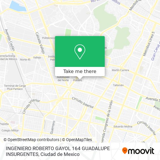 INGENIERO ROBERTO GAYOL 164 GUADALUPE INSURGENTES map