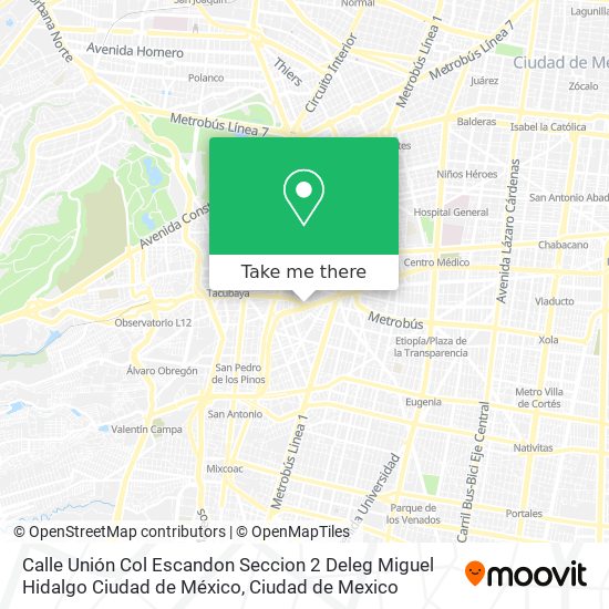 Calle Unión   Col  Escandon Seccion 2   Deleg  Miguel Hidalgo  Ciudad de México map