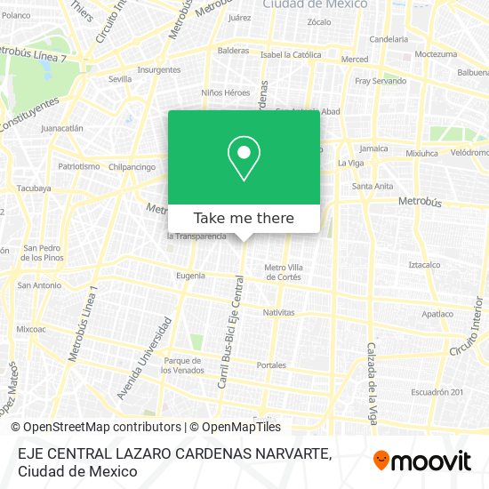 EJE CENTRAL LAZARO CARDENAS NARVARTE map