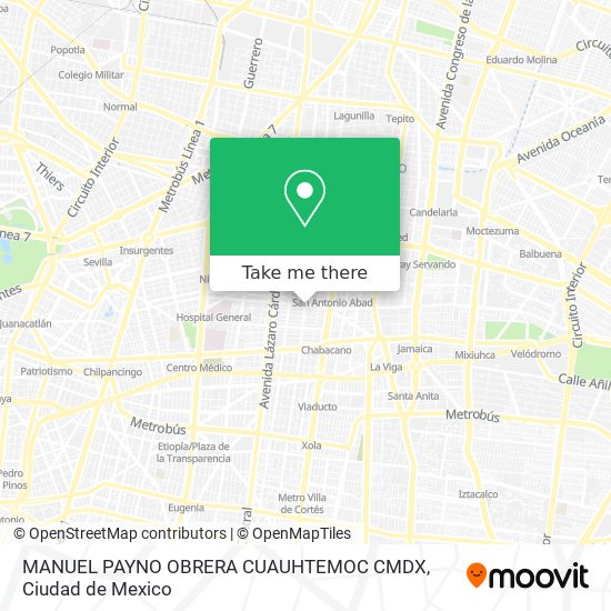 Mapa de MANUEL PAYNO  OBRERA  CUAUHTEMOC CMDX