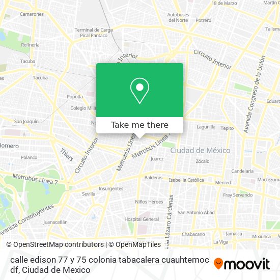 Mapa de calle edison 77 y 75 colonia tabacalera  cuauhtemoc df