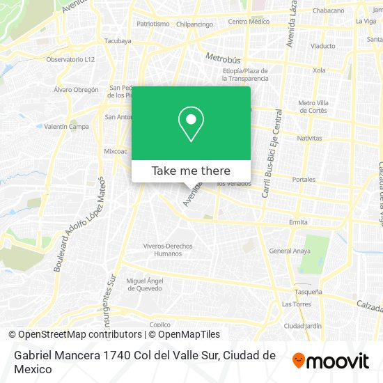 Mapa de Gabriel Mancera 1740 Col del Valle Sur