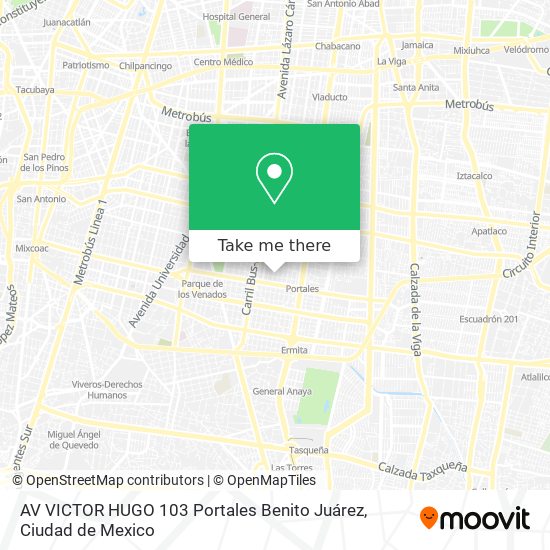 Mapa de AV  VICTOR HUGO 103  Portales  Benito Juárez