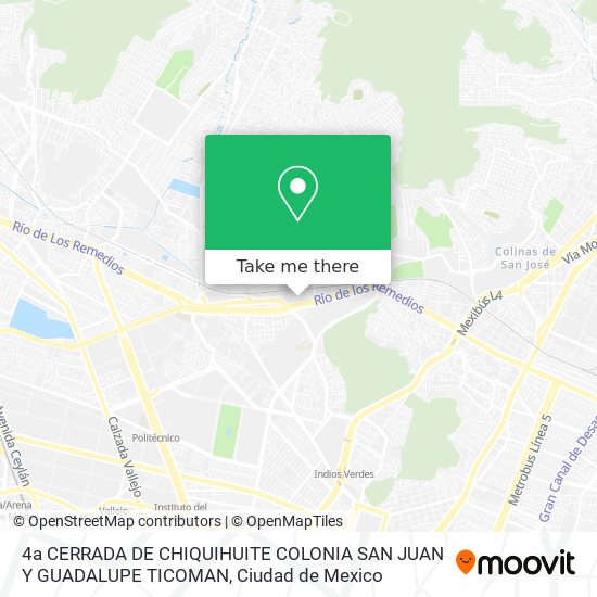 4a CERRADA DE CHIQUIHUITE COLONIA SAN JUAN Y GUADALUPE TICOMAN map
