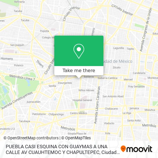 Mapa de PUEBLA CASI ESQUINA CON GUAYMAS  A UNA CALLE AV  CUAUHTEMOC Y CHAPULTEPEC