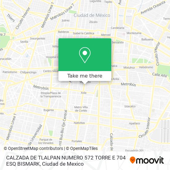 CALZADA DE TLALPAN NUMERO 572 TORRE E 704 ESQ BISMARK map