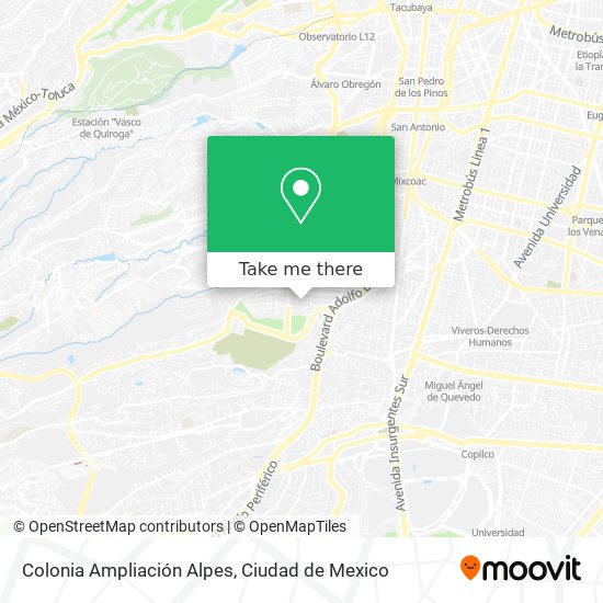 How to get to Colonia Ampliación Alpes in Miguel Hidalgo by Bus or Metro?