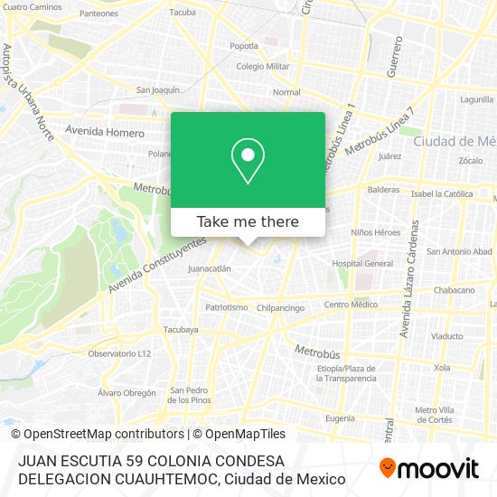 JUAN ESCUTIA 59 COLONIA CONDESA DELEGACION CUAUHTEMOC map