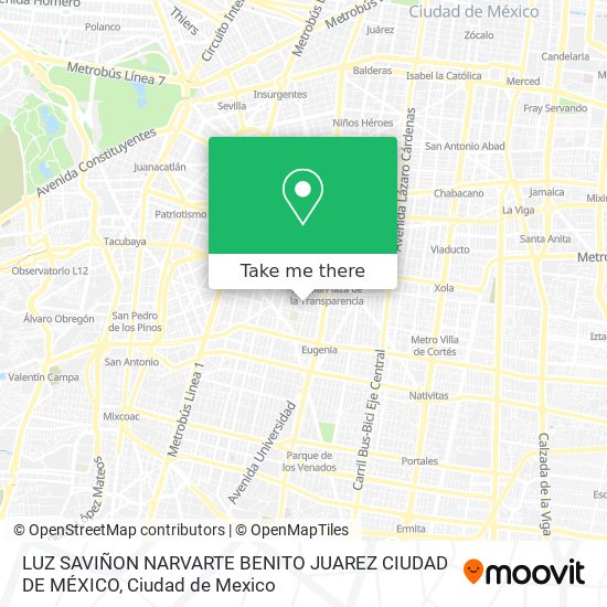 LUZ SAVIÑON  NARVARTE  BENITO JUAREZ  CIUDAD DE MÉXICO map