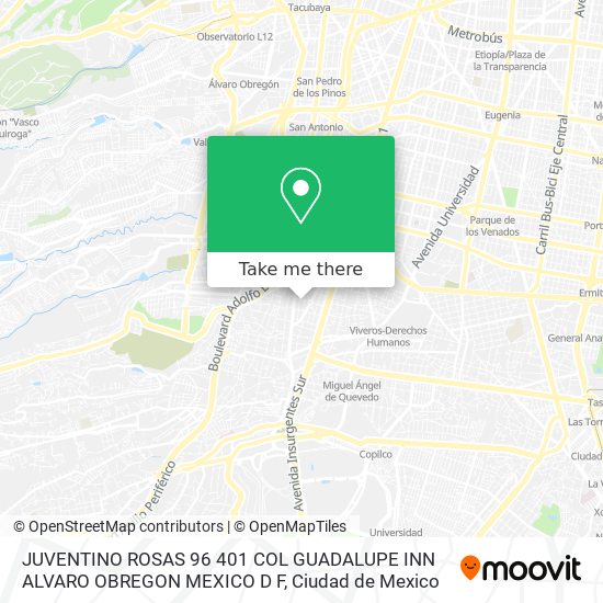 JUVENTINO ROSAS 96   401  COL  GUADALUPE INN  ALVARO OBREGON  MEXICO  D F map