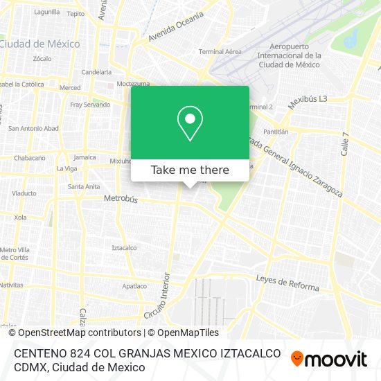 CENTENO 824 COL GRANJAS MEXICO  IZTACALCO CDMX map