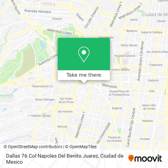 Mapa de Dallas 76  Col  Napoles  Del  Benito Juarez