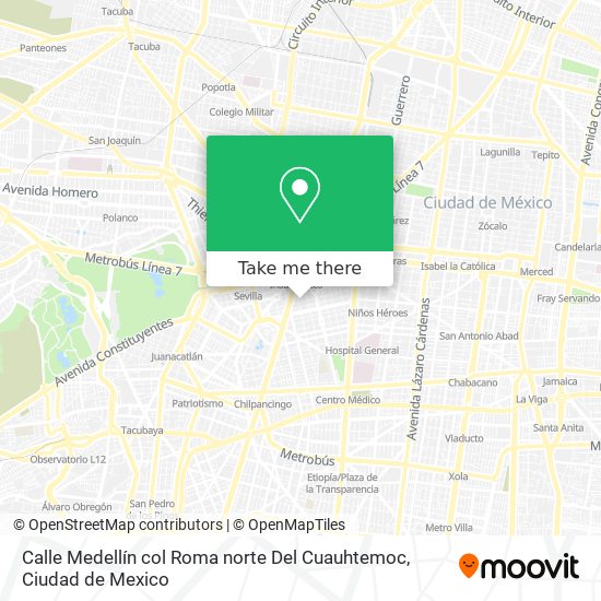 Mapa de Calle Medellín  col  Roma norte  Del  Cuauhtemoc