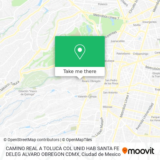 Mapa de CAMINO REAL A TOLUCA  COL  UNID  HAB  SANTA FE  DELEG  ALVARO OBREGON  CDMX