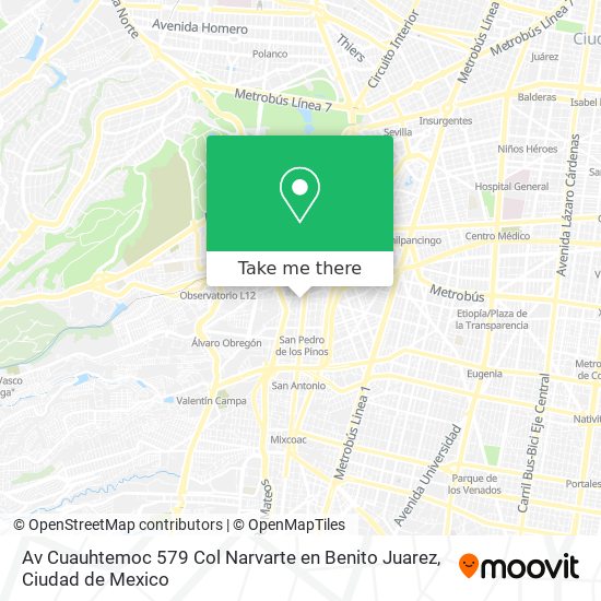 Av  Cuauhtemoc   579 Col  Narvarte en Benito Juarez map