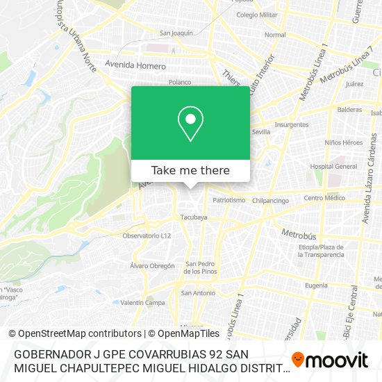 GOBERNADOR J GPE COVARRUBIAS 92  SAN MIGUEL CHAPULTEPEC  MIGUEL HIDALGO  DISTRITO FEDERAL map
