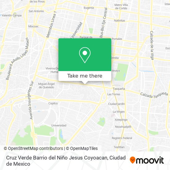 Cruz Verde  Barrio del Niño Jesus Coyoacan map