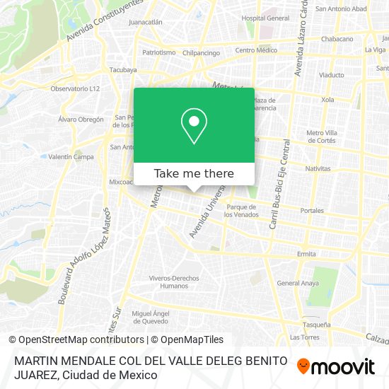 MARTIN MENDALE  COL  DEL VALLE  DELEG  BENITO JUAREZ map