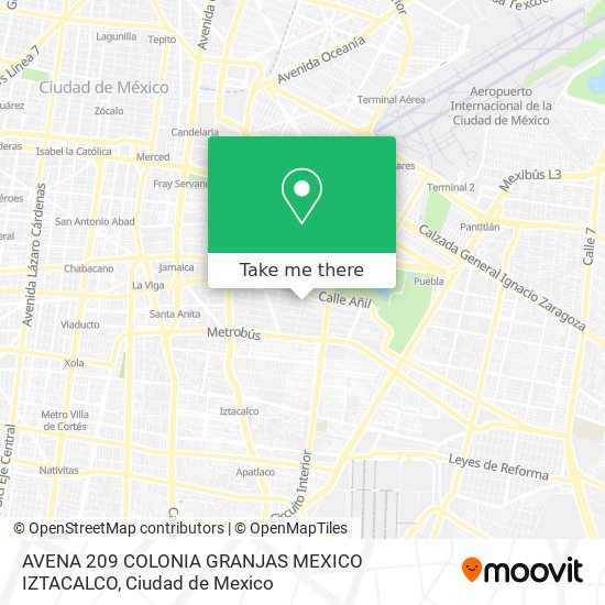 AVENA 209  COLONIA GRANJAS MEXICO  IZTACALCO map