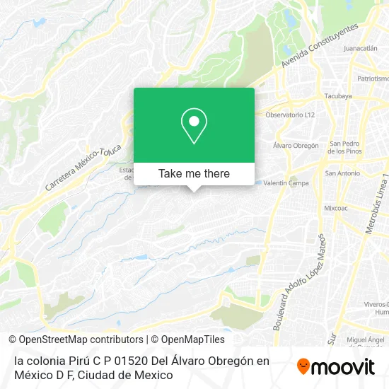 la colonia Pirú  C P  01520  Del  Álvaro Obregón en México D F map