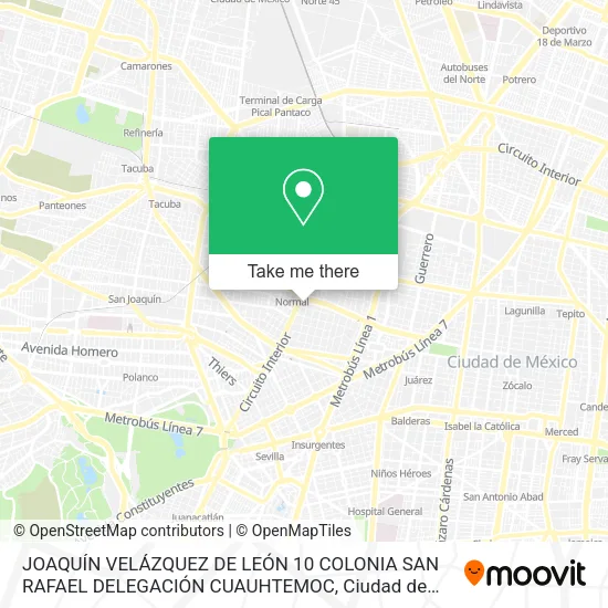 JOAQUÍN VELÁZQUEZ DE LEÓN   10 COLONIA SAN RAFAEL DELEGACIÓN CUAUHTEMOC map