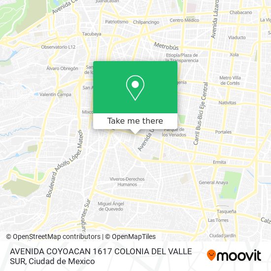 Mapa de AVENIDA COYOACAN 1617 COLONIA DEL VALLE SUR