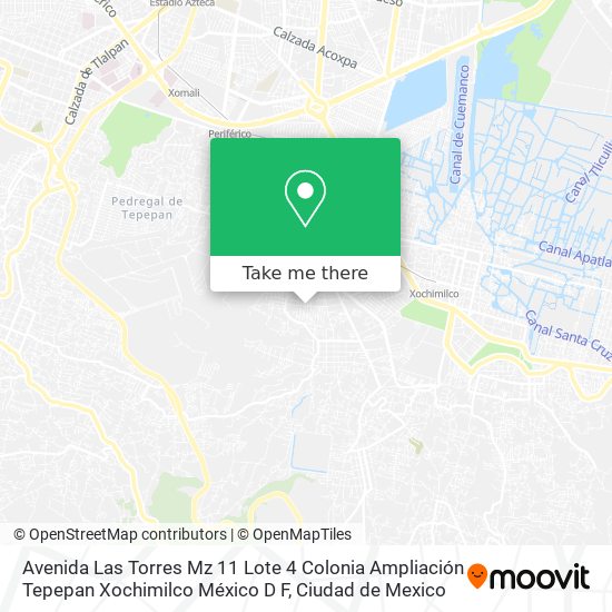 Avenida Las Torres  Mz 11  Lote 4  Colonia Ampliación Tepepan  Xochimilco  México  D F map