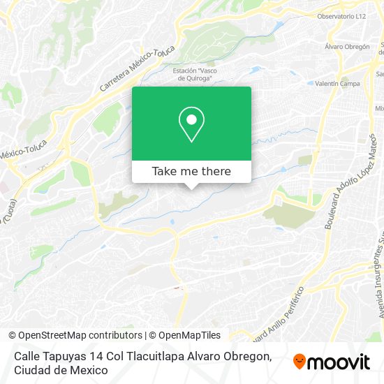 Calle Tapuyas 14  Col  Tlacuitlapa  Alvaro Obregon map