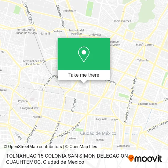 Mapa de TOLNAHUAC 15 COLONIA SAN SIMON DELEGACION CUAUHTEMOC
