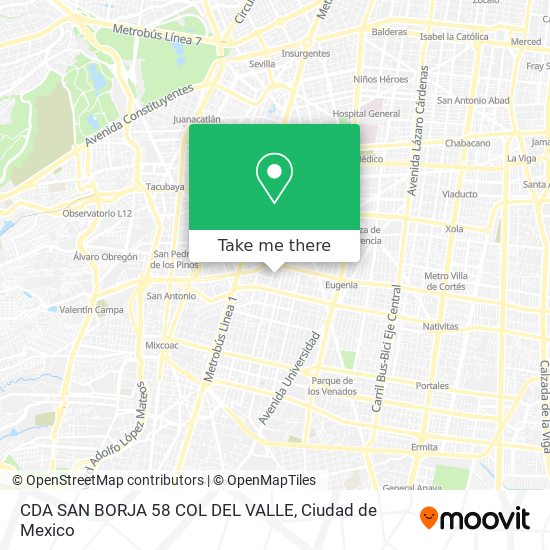 CDA  SAN BORJA 58  COL  DEL VALLE map