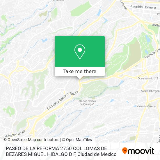 PASEO DE LA REFORMA 2750  COL  LOMAS DE BEZARES  MIGUEL HIDALGO D F map
