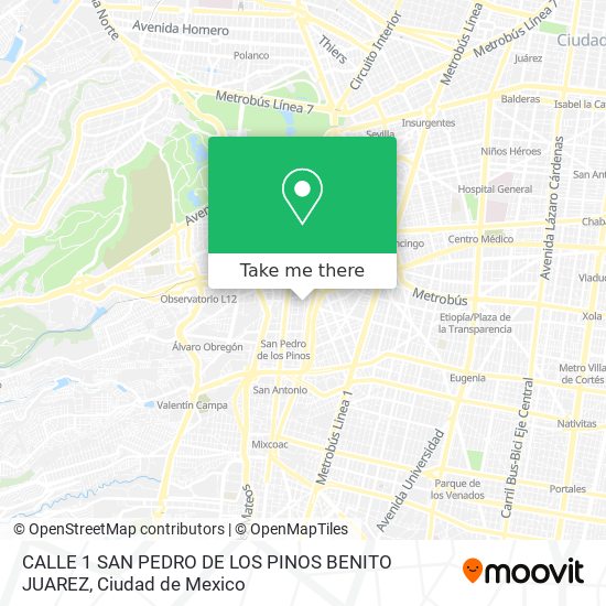 CALLE 1  SAN PEDRO DE LOS PINOS  BENITO JUAREZ map