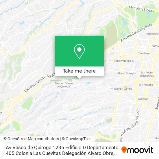 Mapa de Av  Vasco de Quiroga   1235 Edificio D Departamento 405 Colonia Las Cuevitas Delegación Alvaro Obre