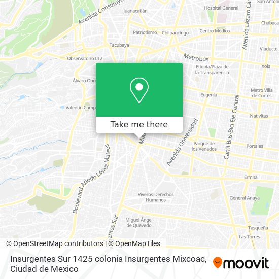 Mapa de Insurgentes Sur 1425 colonia Insurgentes Mixcoac