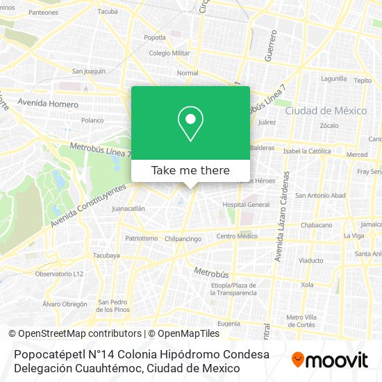 Popocatépetl N°14  Colonia Hipódromo Condesa  Delegación Cuauhtémoc map