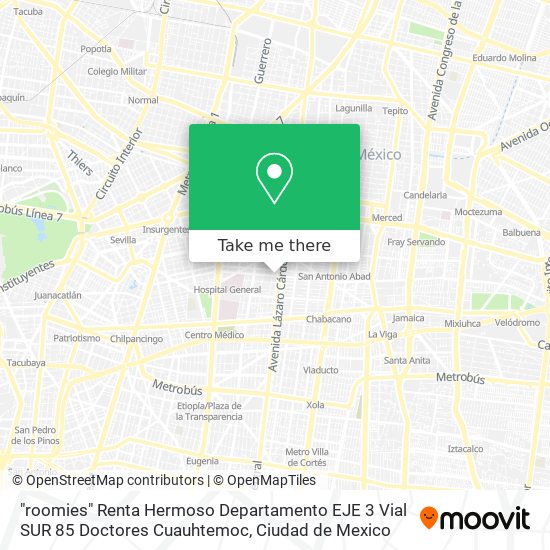 Mapa de "roomies" Renta Hermoso Departamento EJE 3 Vial SUR 85 Doctores Cuauhtemoc