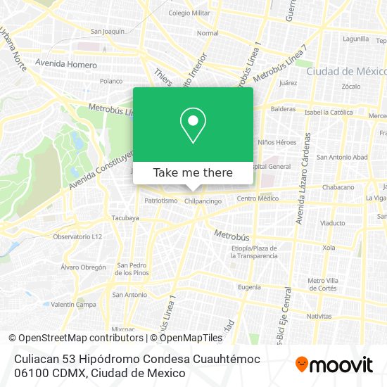 Mapa de Culiacan 53  Hipódromo Condesa  Cuauhtémoc  06100  CDMX