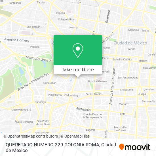 Mapa de QUERETARO NUMERO 229 COLONIA ROMA