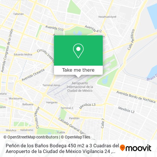 Mapa de Peñón de los Baños  Bodega 450 m2 a 3 Cuadras del Aeropuerto de la Ciudad de México  Vigilancia 24